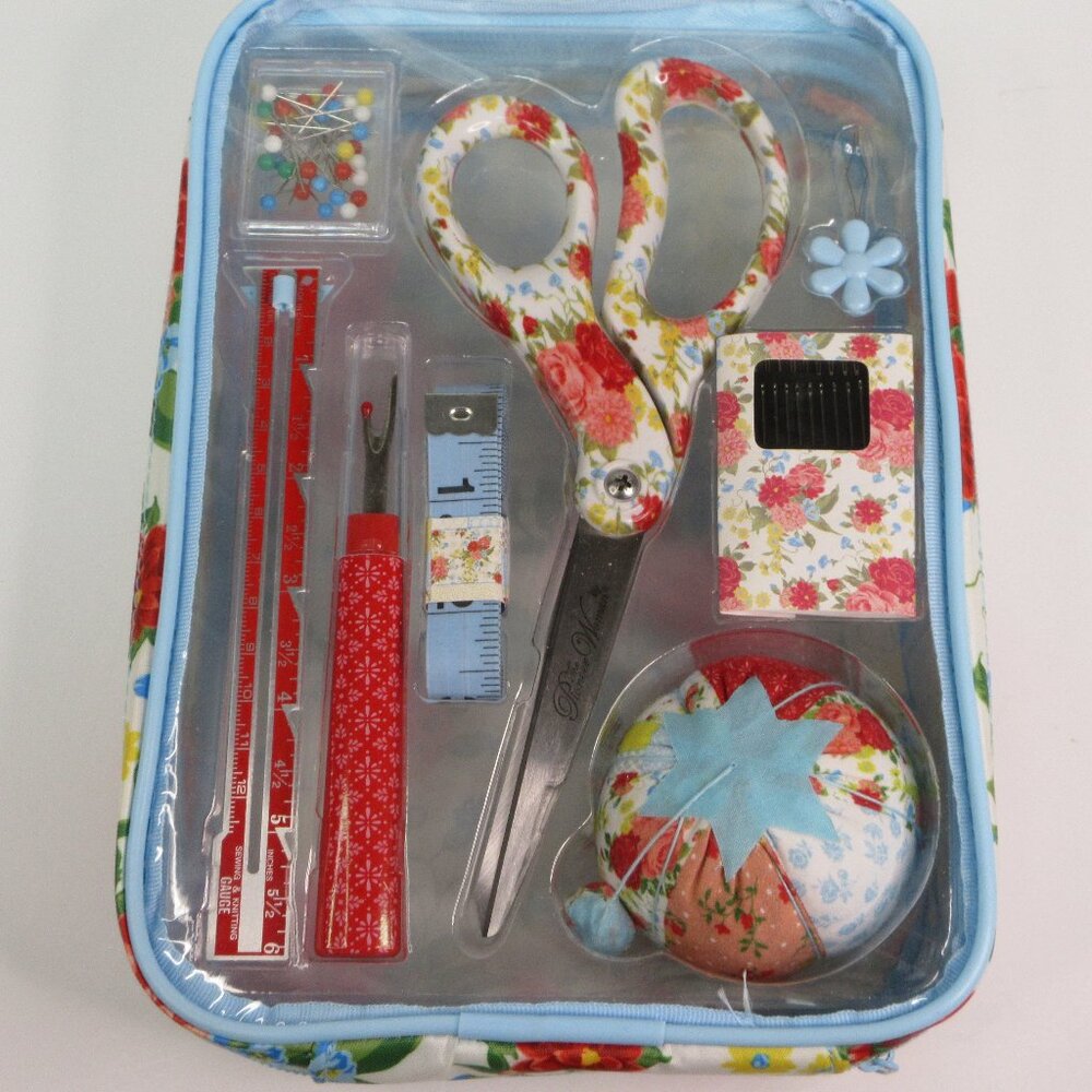 Pioneer Woman Sweet Rose Floral Sewing Kit 9pc Travel Set